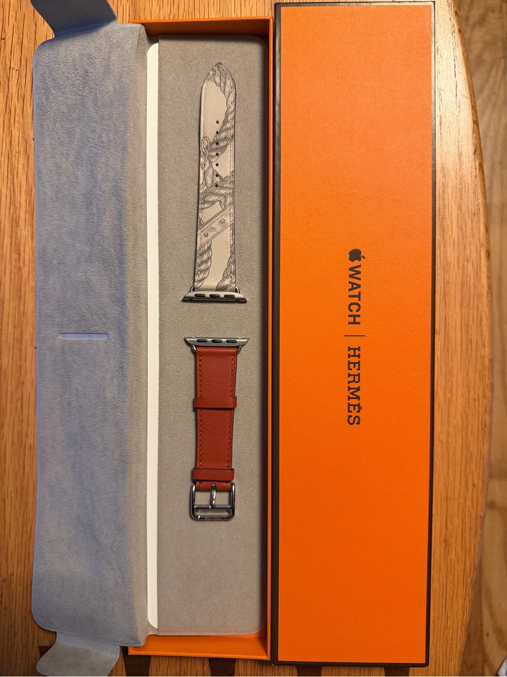 Authentic Hermès Apple Watch Single Tour — Rope Print (Cordages), Ivory/Cognac - Picture 1 of 4